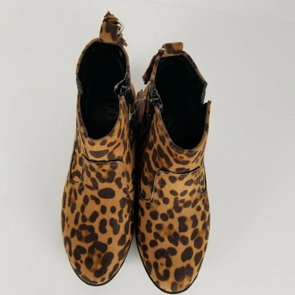 Wonder Nation Girls Size‎ 4 Leopard Print Ankle Boot Flexible Outsole Tassel Zip